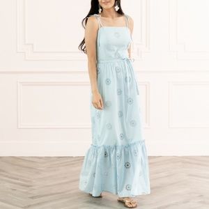RACHEL PARCELL Blue Eyelet Embroidered Maxi Dress